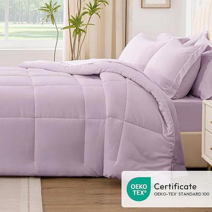 Love's cabin Full Comforter Set Light Purple, 7 Pieces Full Bed in a Bag, All Season Bedding Sets with 1 Comforter, 1 Flat Sheet, 1 Fitted Sheet, 2 Pillowcase and 2 Pillow Sham