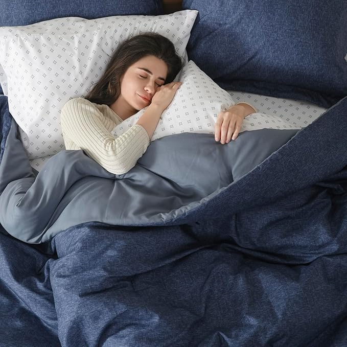 Comfort Spaces Full 7 Pieces Comforter Set, Boho Bed Sets for Full Size, Farmhouse Bedding Sets with Comforter, Gift Bed in a Bag with Comforter, Sheets, Pillowcases, and Shams, Full, Navy