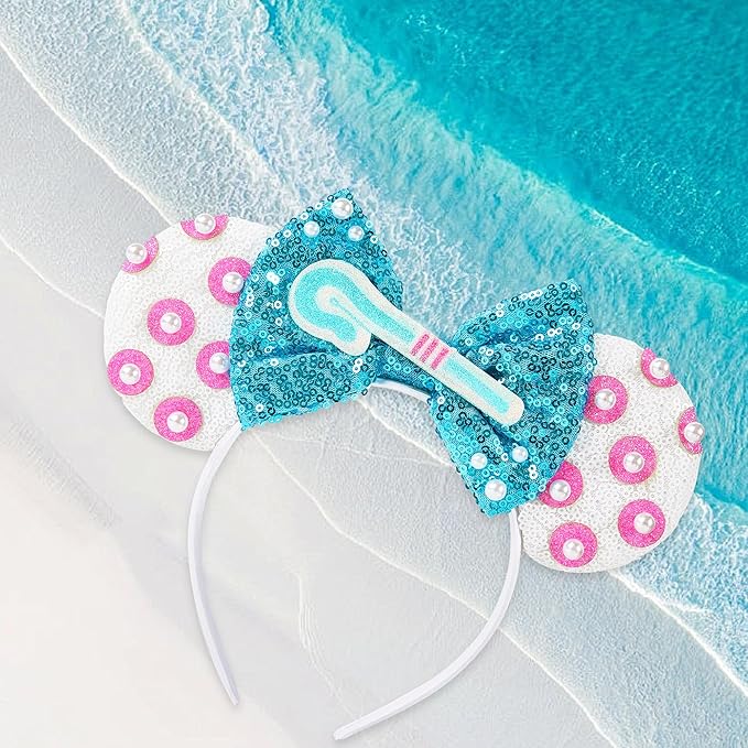 Mouse Ears Headband, Sequin Bow Ear Headbands for Women Girls, Park Ears Trip Party Cosplay Costume Accessories, One Size Fits All (Bo Peep)