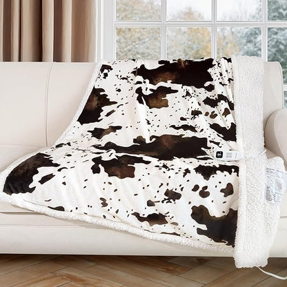 Heated Blanket Throw Electric Blanket with Foot Pocket, GentleSoft Flannel Blanket Throw with 10 Heating Settings,10 Hours Auto Off, Cow Print Cozy Soft, Washable, Warm Gifts (50x62 Inch)