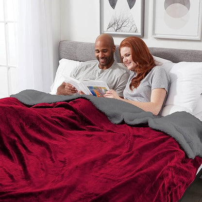 Genteele Sherpa Throw Blanket Super Soft Reversible Ultra Luxurious Plush Blanket, 102 x 90 inches, Rich Burgundy Red/Gray