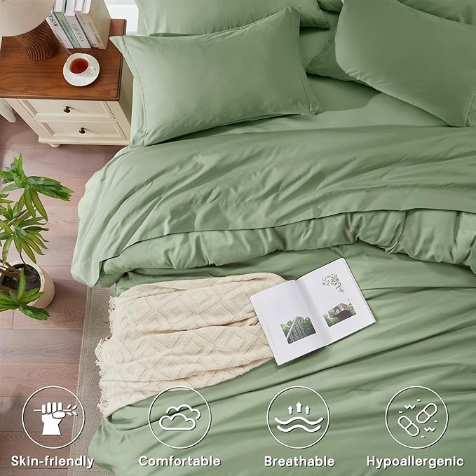 Anluoer Sage Green King Comforter Set 7 Pieces, Bed in a Bag with Sheets, All Season Bedding Sets with 1 Comforter, 2 Pillow Shams, 2 Pillowcases, 1 Flat Sheet, 1 Fitted Sheet