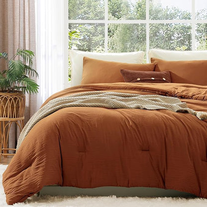 WRENSONGE Full Size Comforter Sets - 3 Pieces Prewashed Burnt Orange Comforter Soft Lightweight for All Seasons, Fluffy Down Alternative Comforter Full Size with 2 Pillow Shams