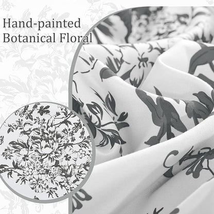 WONGS BEDDING King Size Comforter Set, 8 Pieces Grey Floral Bed in a Bag Comforter Sets, Botanical Print Soft Fluffy Microfiber Complete Bedding Sets for All Season (90"x104")