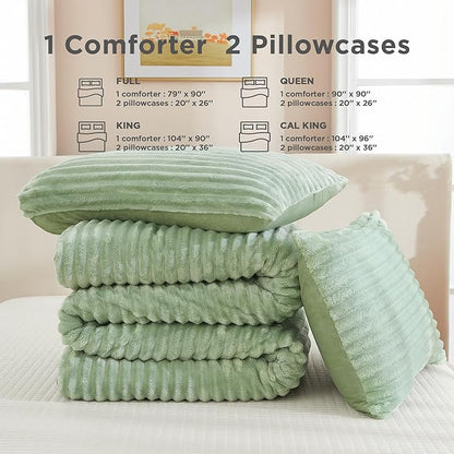 Andency Fleece Queen Comforter Set, 3 Pieces Sage Green Comforter Set for Queen Size Bed, Soft Warm Fluffy Fuzzy Bedding Set for Winter (1 Comforter & 2 Pillowcases)