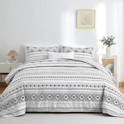 BOLINLIVING Comforter Set Queen Size, Boho Bed in a Bag 3 Pieces, Queen Soft Bohomian Comforter Set, Lightweight Breathable for All Seasons,1 Comforter & 2 Pillowcases (Grey 90×90 inch)