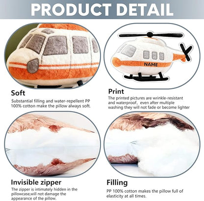 Custom Helicopter Shaped Pillow Personalized Double-Sided Printed Cute Pillow Customized Christmas Party Commemorative Gift Sofa Decorative for Boys and Girls 8-32in