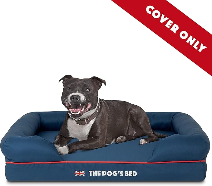 The Dog’s Bed Replacement Outer Cover, Oxford Fabric, Blue with Red Trim & UK Flag, Medium