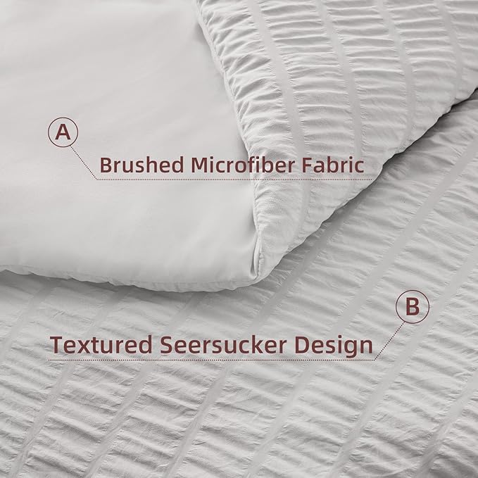 FUANNA Full Size Comforter Sets 7 Pieces, Luxury Seersucker Bed in a Bag Full for All Seasons, Soft Bed Sets with Comforter, Flat Sheet, Fitted Sheet, Pillowcases & Shams for Bedroom, Light Grey