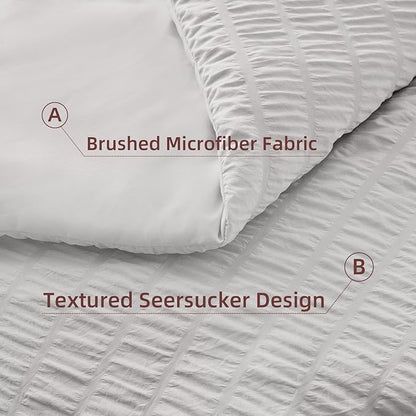 FUANNA Full Size Comforter Sets 7 Pieces, Luxury Seersucker Bed in a Bag Full for All Seasons, Soft Bed Sets with Comforter, Flat Sheet, Fitted Sheet, Pillowcases & Shams for Bedroom, Light Grey