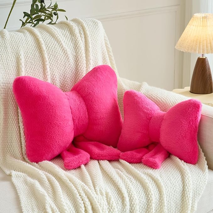 Xuyier Bow Pillows, Bow Shaped Decorative Throw Pillows for Couch Bed, Aesthetic Cute Home Decor Accent Pillows (Hot Pink, Large-16 Inches)