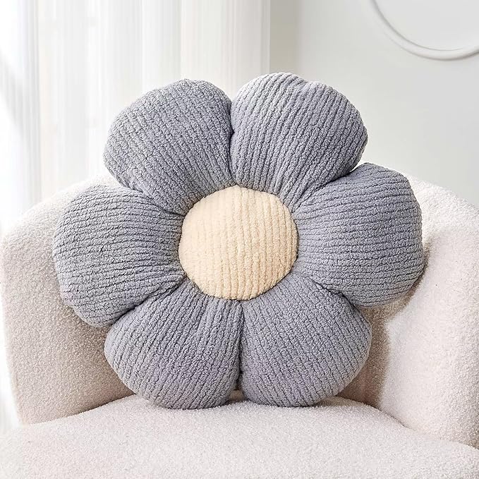 Flower Throw Pillow, Soft Grey 14.9" Shaped Floor Pillow for Home Decor, Cute Aesthetic Plush Decorative Pillows for Bed, Sofa, Couch