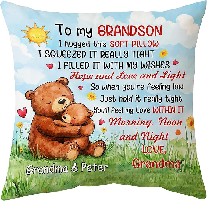 Hyturtle Personalized Grandson Pillow (Insert Included) Gifts from Grandma - Birthday Graduation for Grandson - Custom Name Sofa Couch Cushion Home Decor 2-Side Print Pillow