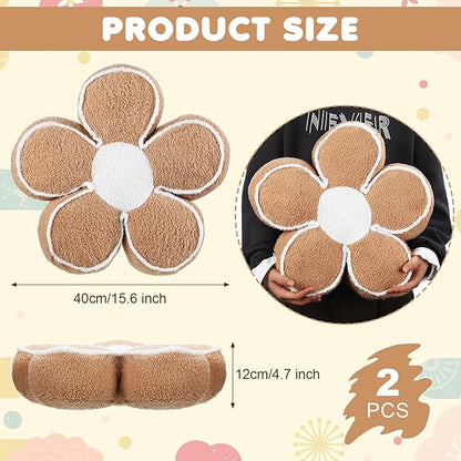 Menkxi 2 Pack Flower Pillows Cute Flower Shaped Pillows Daisy Pillow Throw Soft Floor Cushion for Living Room Bedroom Sofa Couch Winter Warm Decoration 15.7 Inch(Khaki)