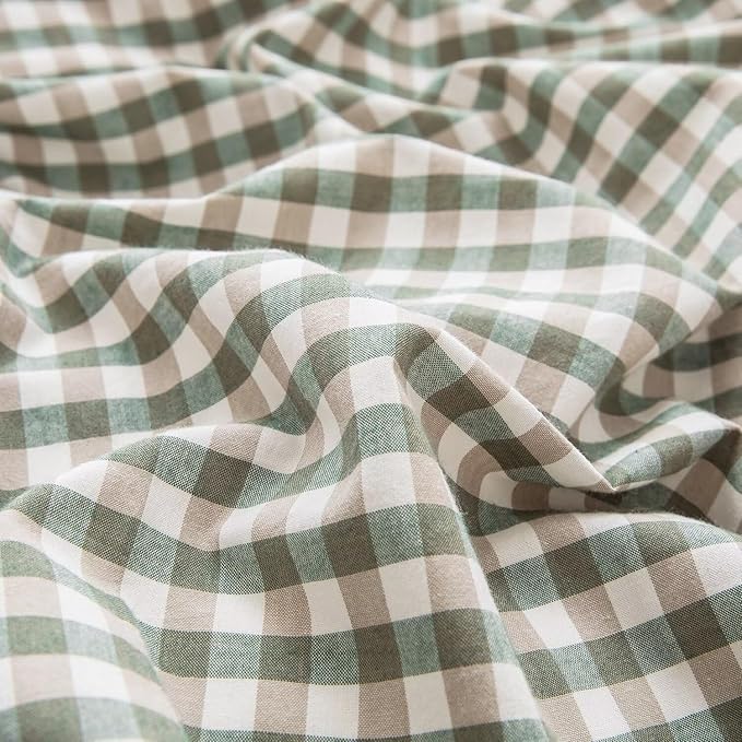 mixinni Green Gingham Comforter Set Twin XL, Plaid Comforter Set 3 Pieces 1 Green Grid Comfoter with 2 Pillow Cases for All Seasons, Soft Fluffy Modern Grid Pattern Printed Bedding-Twin XL Size