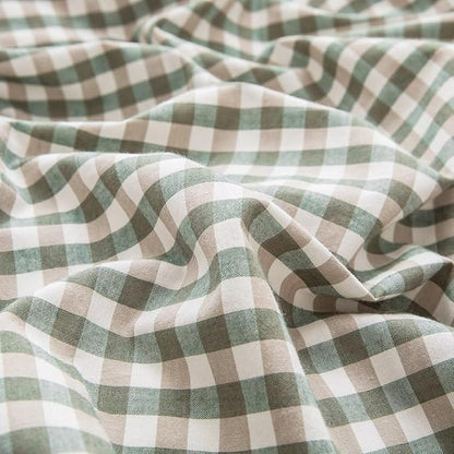 mixinni Green Gingham Comforter Set King, Plaid Comforter Set 3 Pieces 1 Green Grid Comfoter with 2 Pillow Cases for All Seasons, Soft Fluffy Modern Grid Pattern Printed Bedding-King Size