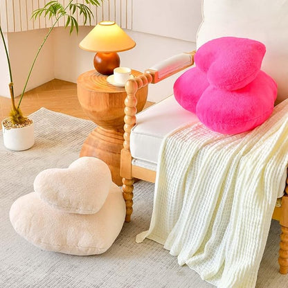 Hot Pink Heart Pillows, Cute Heart Decorative Pillow, Heart Shaped Throw Pillows for Bed, Faux Rabbit Fur Plush Hoom Decor Pillow Cushion for Chair Sofa Living Room (Medium-15.7"x11.8")