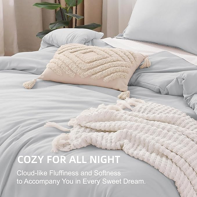 Litanika Comforters Twin XL Size Light Grey, 2 Pieces Lightweight Solid Bedding Set & Collections, All Season Fluffy Bed Set (68x92 Inches Comforter & 1 Pillowcase)