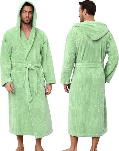 Men's Bathrobes with Hood, Soft Long Towel Robe for Men - Super Absorbent Quick Dry yet Warm