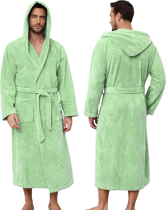 Men's Bathrobes with Hood, Soft Long Towel Robe for Men - Super Absorbent Quick Dry yet Warm