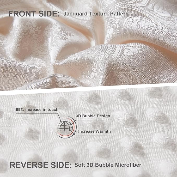 Jacquard Comforter Set - Luxury Warm Paisley Floral Pattern Full Size Bedding with 2 Pillowcases All-Season Soft & Lightweight 3D Bubble Design Bed Set (80x90 Inches Rose Gold)