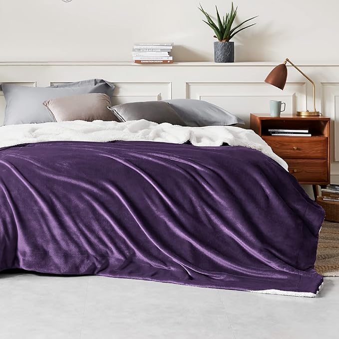 Bedsure GentleSoft Sherpa Fleece Blankets King Size for Bed - Thick and Warm Throw Gifts for Women and Girls, Soft Fuzzy Plush King Christmas Blanket for Winter, Non-Heated, Purple, 108x90 Inches