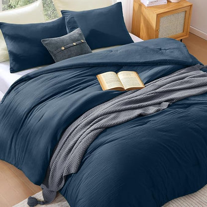WRENSONGE Full Size Comforter Sets - 3 Pieces Serenity Blue Comforter Prewashed Soft Lightweight for All Seasons, Fluffy Down Alternative Comforter Full Size with 2 Pillow Shams