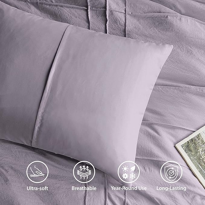 Twin Size Comforter Set Lavender Purple, 2 Pieces Bedding Set, Ultra Soft Prewashed Bed Set, Pinch Pleat All Seasons Lightweight Comforter and Sham