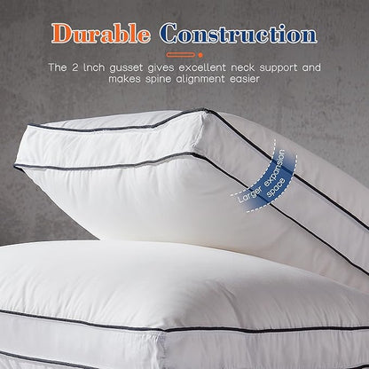 Decroom Goose Feather Down Fiber Pillows Queen Size Set of 2, Soft Pillows for Luxury Hotel Quality Gusseted Pillow 2 Pack, Bed Pillows for Sleeping, Breathable, Fluffy for Side, Back Sleepers