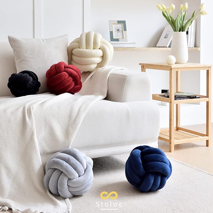 Sioloc Soft Knot Ball Pillows,Round Throw Pillow Cushion Home Decoration Plush Pillow,Throw Knotted Pillow Handmade Round Plush Pillow（13.7inches,Black）