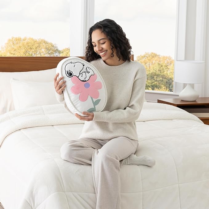 Berkshire Peanuts® Plush Throw Pillow, Gift Idea, Snoopy Cute Character Shaped Cushion, Soft Cozy Decor for Bed Couch Chair(Snoopy Flower Nap Pillow All Colorways, 15.5’’ L)