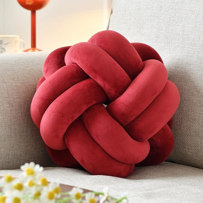 Knot Ball Pillow, Round Decorative Throw Pillows Cushion, 8 Inch Burgundy Soft Plush Knotted Pillows Pillow, Modern Home Throw Knot Decorative Cushion