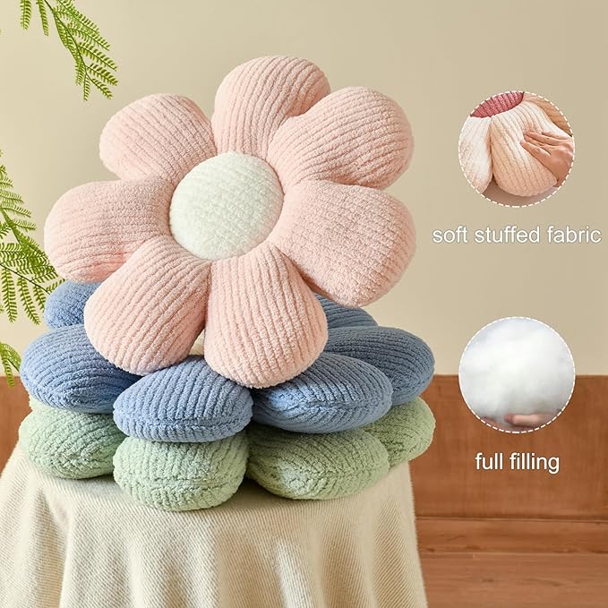 Xuyier Flower Shaped Throw Pillow,Soft Daisy Pillow with Decorative Pillows for Bed Couch Chair Floor, Flower Plush Pillows for Living Room Bed Room Seat Cushion(14.9" Pink)
