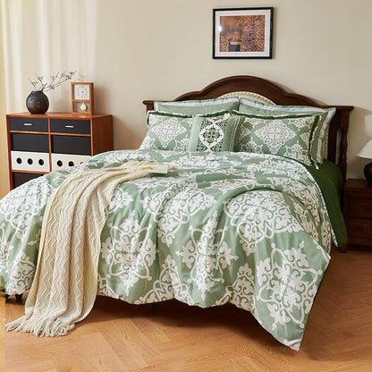 EVENHUG King Comforter Set 7 Pieces Lightweight Soft Queen Size Comforters for All Season Floral Bedding Sets Bed in a Bag with Flat Sheet and Fitted Sheet Pillowcases (104"x90")