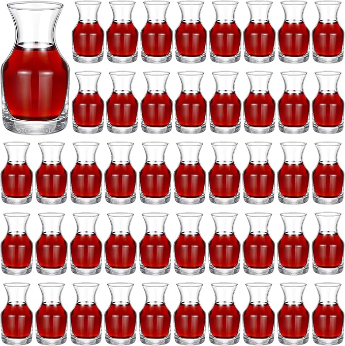 48 Pack Single Serving Wine Carafe Glass Small Mini Carafe Individual Wine Refill Decanter for Dinner Parties Tastings Bars Restaurants (6.5 oz)
