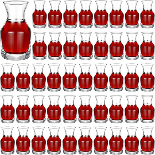 48 Pack Single Serving Wine Carafe Glass Small Mini Carafe Individual Wine Refill Decanter for Dinner Parties Tastings Bars Restaurants (6.5 oz)