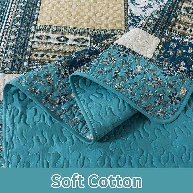 BEDIFANY Cotton California King Size Quilt Set, Lightweight Bedspread Oversized King Coverlet, Soft Farmhouse Quilt Bedding Sets for Bed Decorations for All Seasons (3 Pieces, Blue)