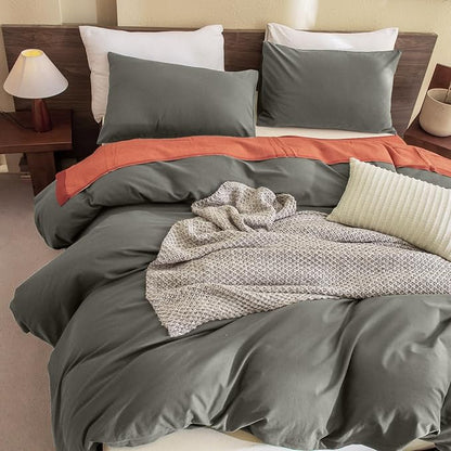 CozyTide Green Queen Comforter Set,Cotton Soft Solid Queen Size Bedding Comforter 3 Pieces Lightweight Fluffy Boho Bed Set for All Season