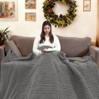 Electric Heated Blanket Queen Size 84"×90" Dual Control, 9 Heating Settings & 1-10Hs Auto Off, Overheat Protect, Double-Sided Plush Sherpa, for Couch & Bed, Machine Washable Light Gray