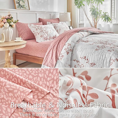 AIKASY King Comforter Set 7 Pieces- Soft Microfiber, Reversible Cute Floral Bedding Comforter Sets (1 Comforter, 2 Pillow Shams, 1 Flat Sheet, 1 Fitted Sheet, 2 Pillowcases)