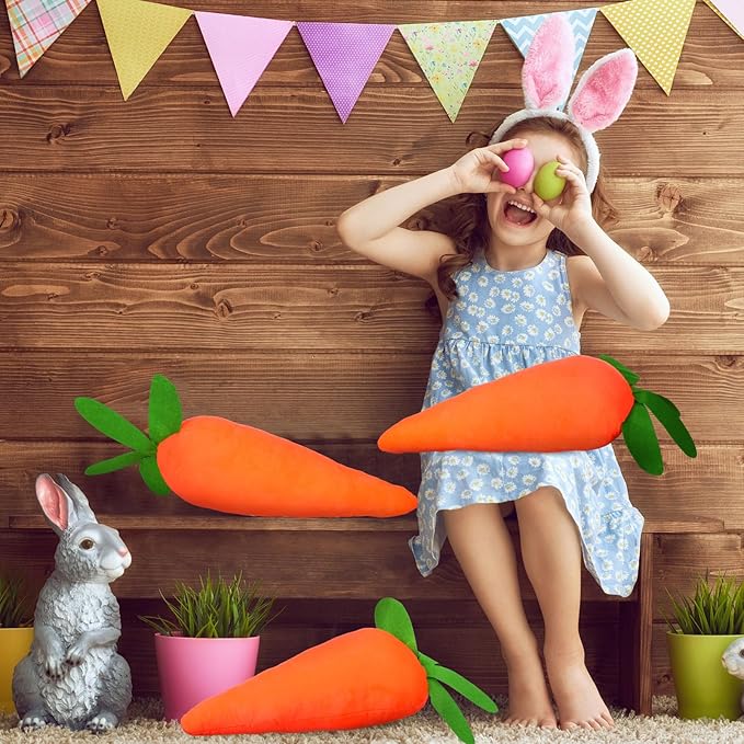 3 Pcs Easter Carrot Throw Pillow Shaped Cushion Decorative Pillows Carrot Shaped Pillow Filling Easter Toys Stuffed Decor for Home Bedroom Couch Decorations Festive Gift