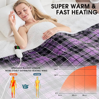 Purple Heated Blanket Electric Throw, 50X60 Heating Throw with 10 Heating Levels & 8 Hours Auto Off, Purple Gifts Sherpa Blanket Warmer for Couch Bed Office, Gifts for Mom Women Grandma Home Decor