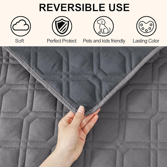 Smiry Reversible Waterproof Couch Covers for Sofa, Washable Dogs Pet Couch Covers for 3 Cushion Sofa Pet Friendly, Water Resistant Furniture Protector Slipcover, Geometric (30"x70", Grey/Dark Grey)