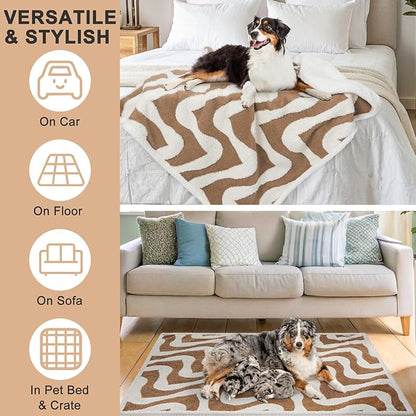 BEAUTYZOO Waterproof Dog Blankets for Small Dogs Washable- Reversable Dog Blanket for Furniture, Sofa, Couch, Crate, Car- Soft Sherpa Dog Throw Plush Pet Bed Blanket Cat Puppy Kitten, 24"x32" Brown