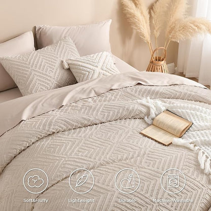 Andency Khaki Oversized King Comforter 120''x98'', 3 Pieces Khaki Soft Boho Bedding Set & Collections, Farmhouse Tufted Fluffy Shabby Chic Bed Set for All Seasons (1 Comforter, 2 Pillowcases)