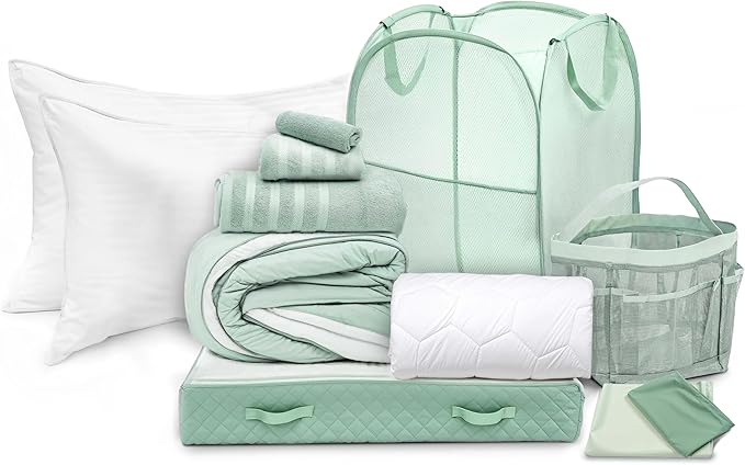 Hearth & Harbor Complete Dorm Room Set, Twin XL Comforter Set, Sheet Set, Pillows, Mattress Protector, Towels and Organizers - All Dorm Accessories Included