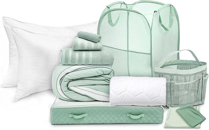 Hearth & Harbor Complete Dorm Room Set, Twin XL Comforter Set, Sheet Set, Pillows, Mattress Protector, Towels and Organizers - All Dorm Accessories Included