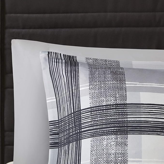 Intelligent Design Rudy Cozy Comforter Casual Cabin Lodge Plaid Design, All Season, Hypoallergenic Cover, Soft Bedding Set with Matching Sham, Decorative Pillow, Black Twin / Twin XL