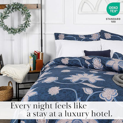 Southshore Fine Living, Inc. Grand Floral Collection - King Comforter Set, Premium Bedding, All-Season Down Alternative, Oversized 3-Piece Comforter Set, King/California Size, Blue