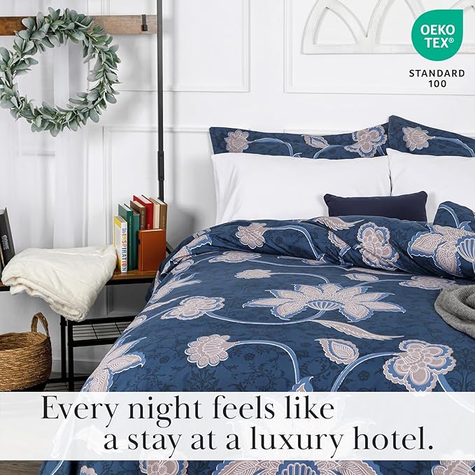 Southshore Fine Living, Inc. Grand Floral Collection - Full/Queen Comforter Set, Premium Quality, All-Season Down Alternative, Easy Care, Oversized 3-Piece Comforter Set, Full/Queen, Blue